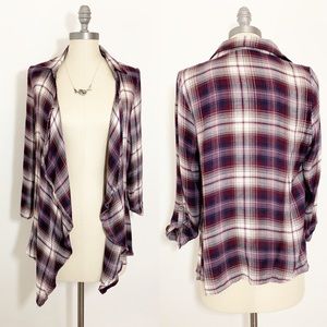 Open Maroon Plaid Waterfall Cardigan Medium